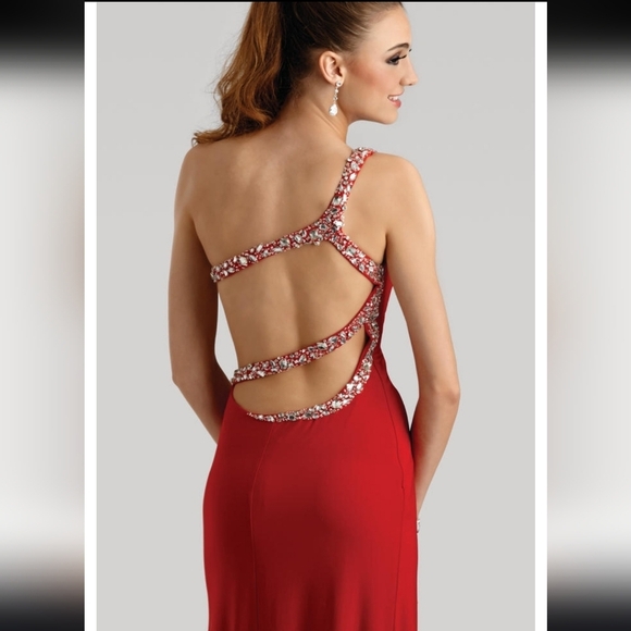 GIGI Red Floor length Backless Studded Open Front Prom Gown 4 - Picture 3 of 13